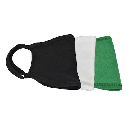 Interstate Safety Reusable Unisex Face Masks Assorted Kit with Round/Ear Loop - 100% Cotton (WHITE / BLACK / GREEN) 40360